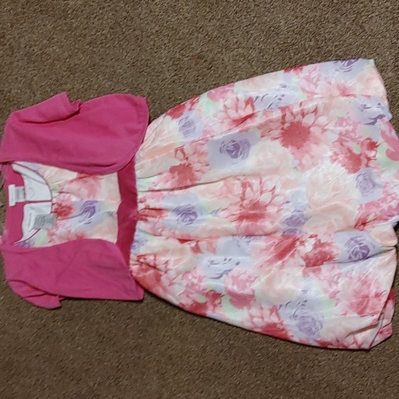 Bonnie Jean Floral Chiffon Dress Girls 18 1/2 With Pink Cardigan Party Ribbon - Picture 4 of 8